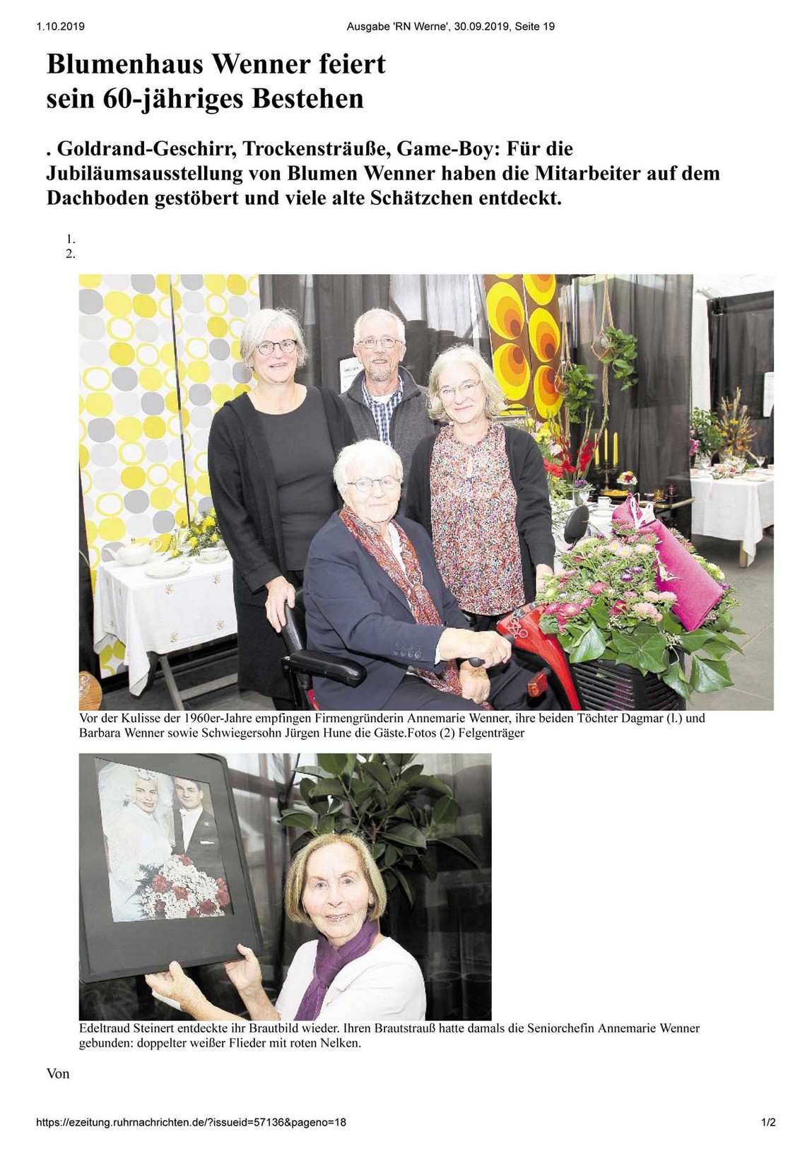 Blumenhaus Wenner Presseartikle RN zum 60. Jubiläum